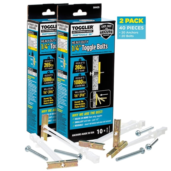 TOGGLER Snaptoggle BB Toggle Anchor With Bolts - Zinc-Plated Steel, 2 Packs of 10