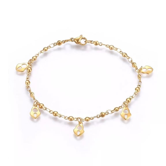 304 Stainless Steel Charm Bracelet Lobster Heart Lock Gold 8.2" 3mm  A95