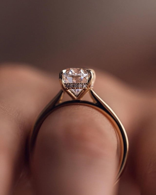 SOLITAIRE JEWELS 3.1CT Oval Cut Moissanite Diamond Hidden Halo Engagement Ring, Anniversary Ring For Women, 10k Yellow Gold Solitaire Ring