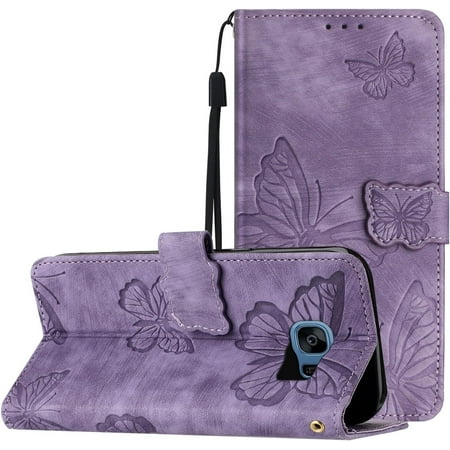 Mobile Cover, Phone Case Compatible with Samsung Galaxy S7 Wallet Case Flip Covers with Card Holder and Magnetic Closure Leather Shockproof Protective Cases (Color : Purple)