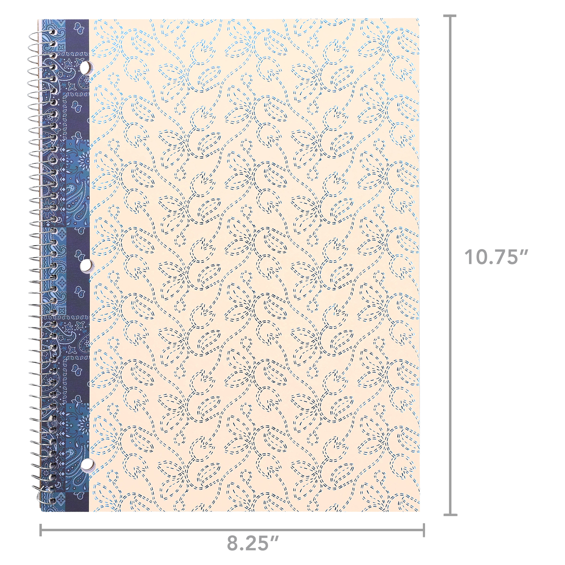 Cuaderno Pen+Gear de 1 materia con rayas college, 8" x 10.5", tulipanes occidentales azules y blancos, 80 hojas 6