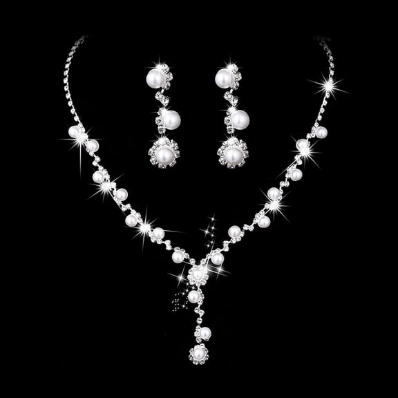 Faty-T Bridal Wedding Jewelry Set Rhinestone Necklace Earrings Sets Crystal Formal Costume Jewelry for Women and Brides