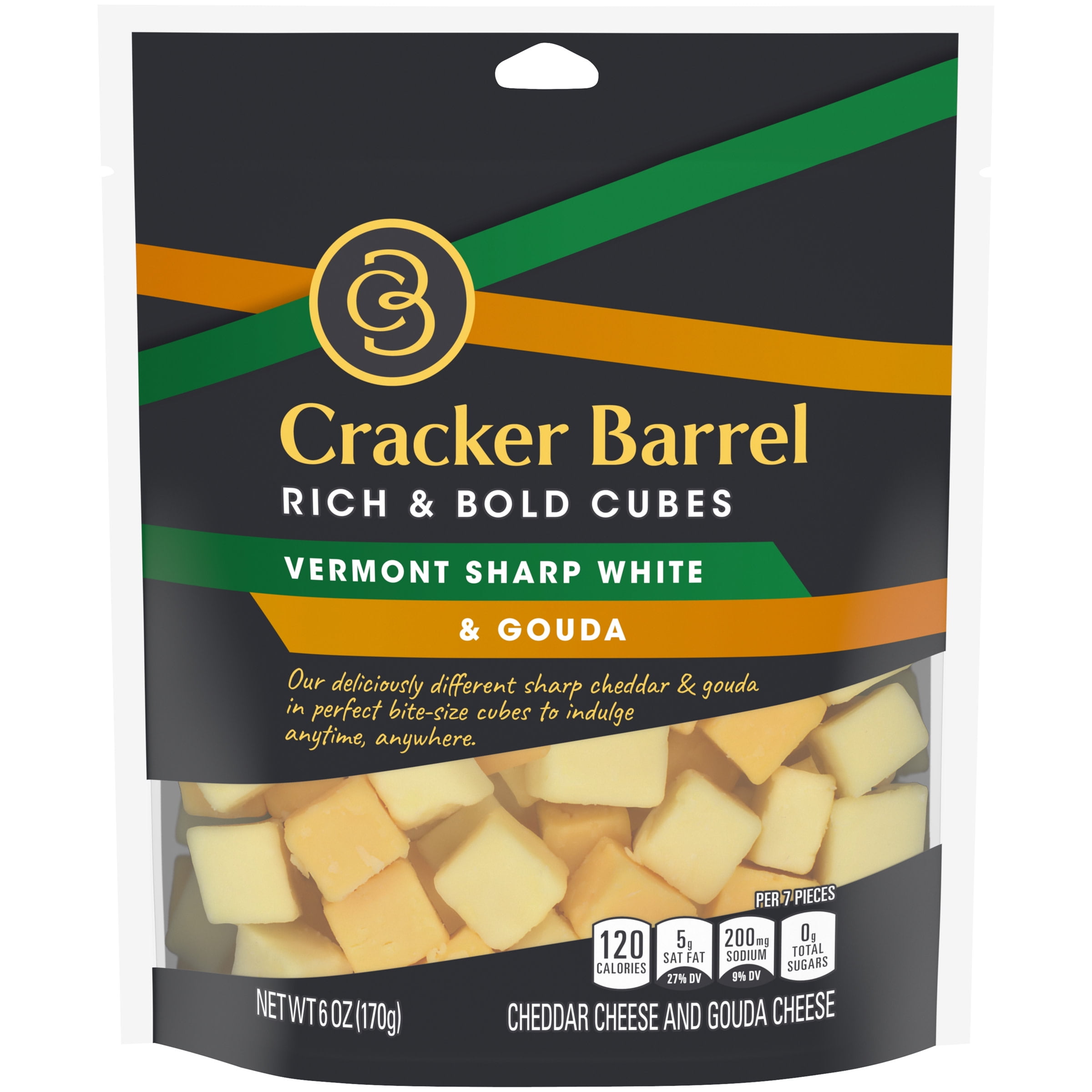 Cracker Barrel Rich & Bold Vermont Sharp White Cheddar & Gouda Cheese Cubes, 6 oz Bag