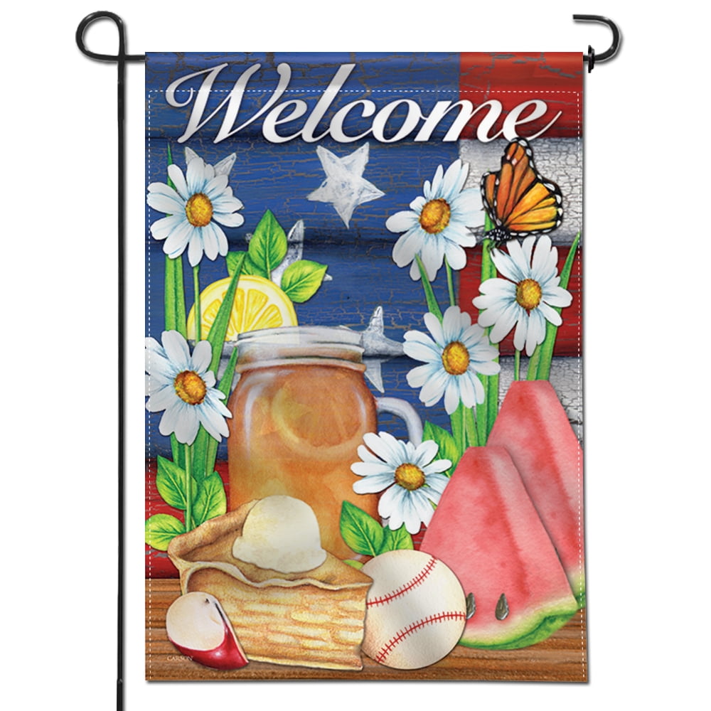 Welcome Decorative Garden Flags Spring Summer Daisy Jar and Ladybug 