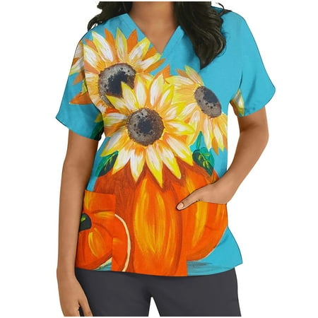 

Kayannuo Print Nursing Uniforms Scrub for Women Clearance Short Sleeves Women Scrubs Tops Women Tops V-neck Tops Working Uniform Halloween Print With Pocket Blouse
