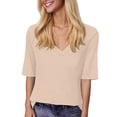 thumbnail image 2 of Bmisegm Womens Tops Basic V Neck T Shirts Half Sleeve Tops Casual Solid Summer Tees T Shirts for Women Light Khaki M, 2 of 5