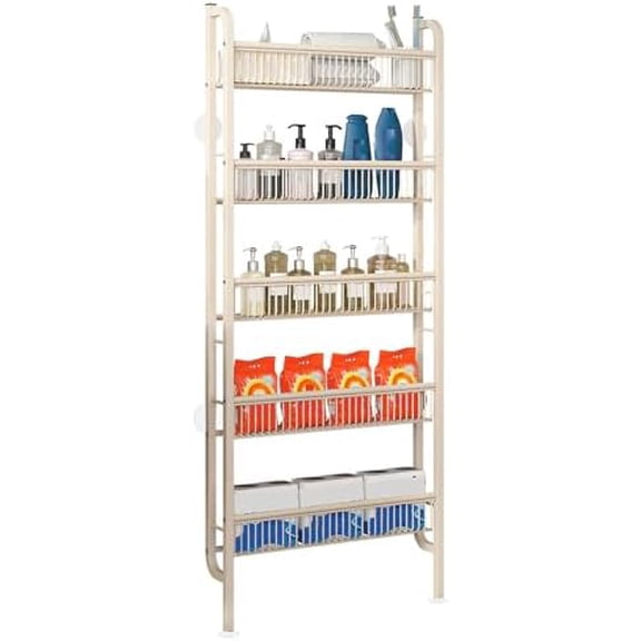 Behind The Door Bathroom Shelf Narrow 5-Tier, Space-Saving Slim Storage Shelf Narrow Shelving Unit for Bathroom and Kitchen, White$$Tools & Hardware Other