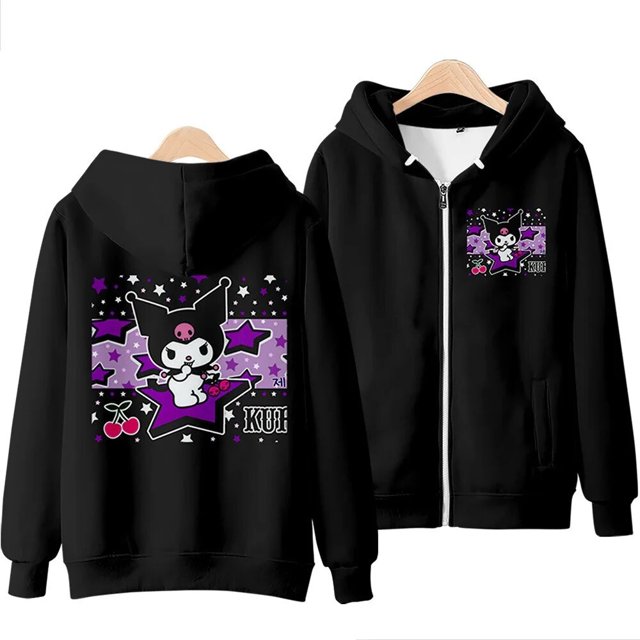 Sudadera con cremallera 3D Sanrio Kuromi, Sudadera con capucha de estilo lindo informal, cálida y cómoda