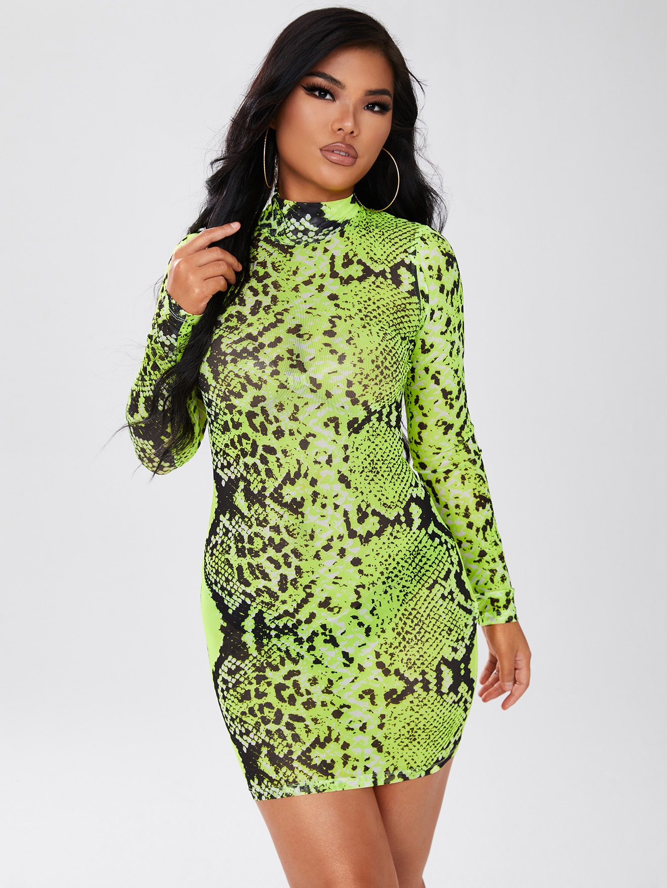 Women's Mock Neck Snakeskin Print 