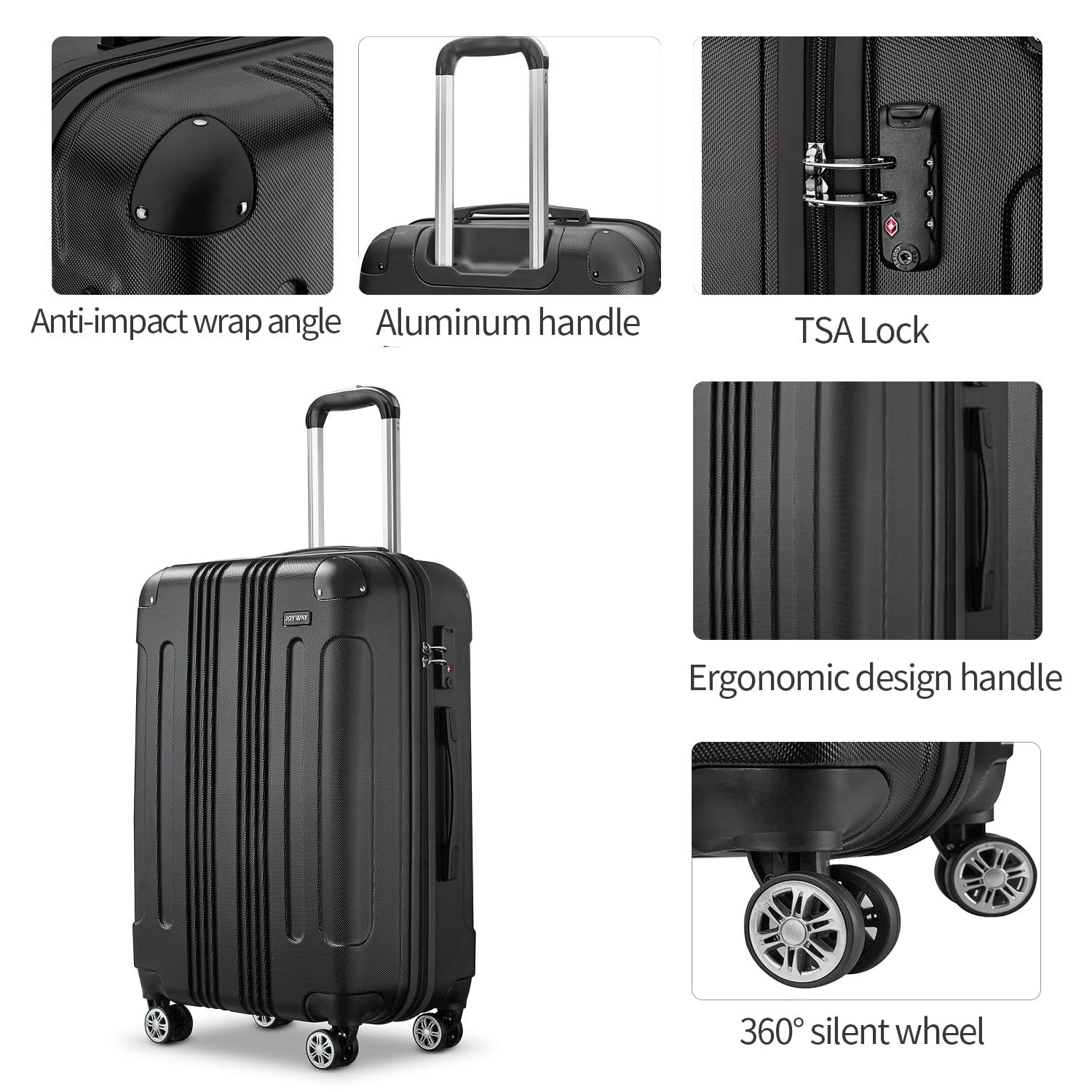 Joyway Luggage 10-Piece Sets,ABS Hardside Suitcase with Spinner Wheels,TSA Lock Luggage Sets for Women and Men Black&Green 