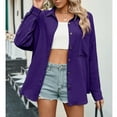 thumbnail image 4 of Women's Spring Fall Button Down Shirts Blouse Long Sleeve Lapel Solid Casual Oversized Jackets Tops with Pockets, 4 of 7