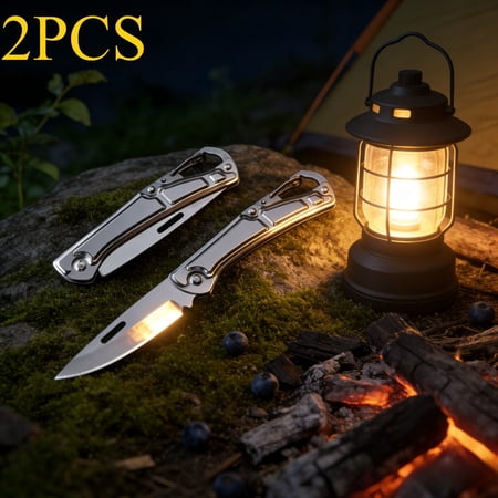 2pcs Ultimate Survival Pocket Knife - Durable EDC Knife With Clip Serrated Edge And Broken Glass Function For Outdoor Enthusiasts Camping Hunting And Emergency Situations - Perfect Gift For Dad