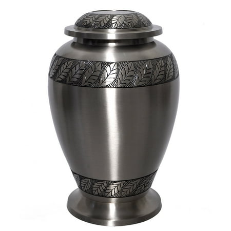 Leaf Urn - Dignity Leaf Cremation Urn - Solid Brass Large Pewter Urn - 100% Handcrafted Adult Funeral Urn - Large Urn with Free Bag (Pewter)