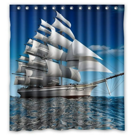 Shop Shower Curtain HelloDecor Ship Shower Curtain Polyester Fabric Bathroom Decorative Curtain Size 66x72 Inches ()