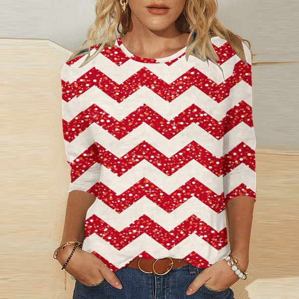 Fiudx Ofertas Relámpago Blusa Suelta Estampada con Cuello Redondo y Manga 3/4 para Mujer