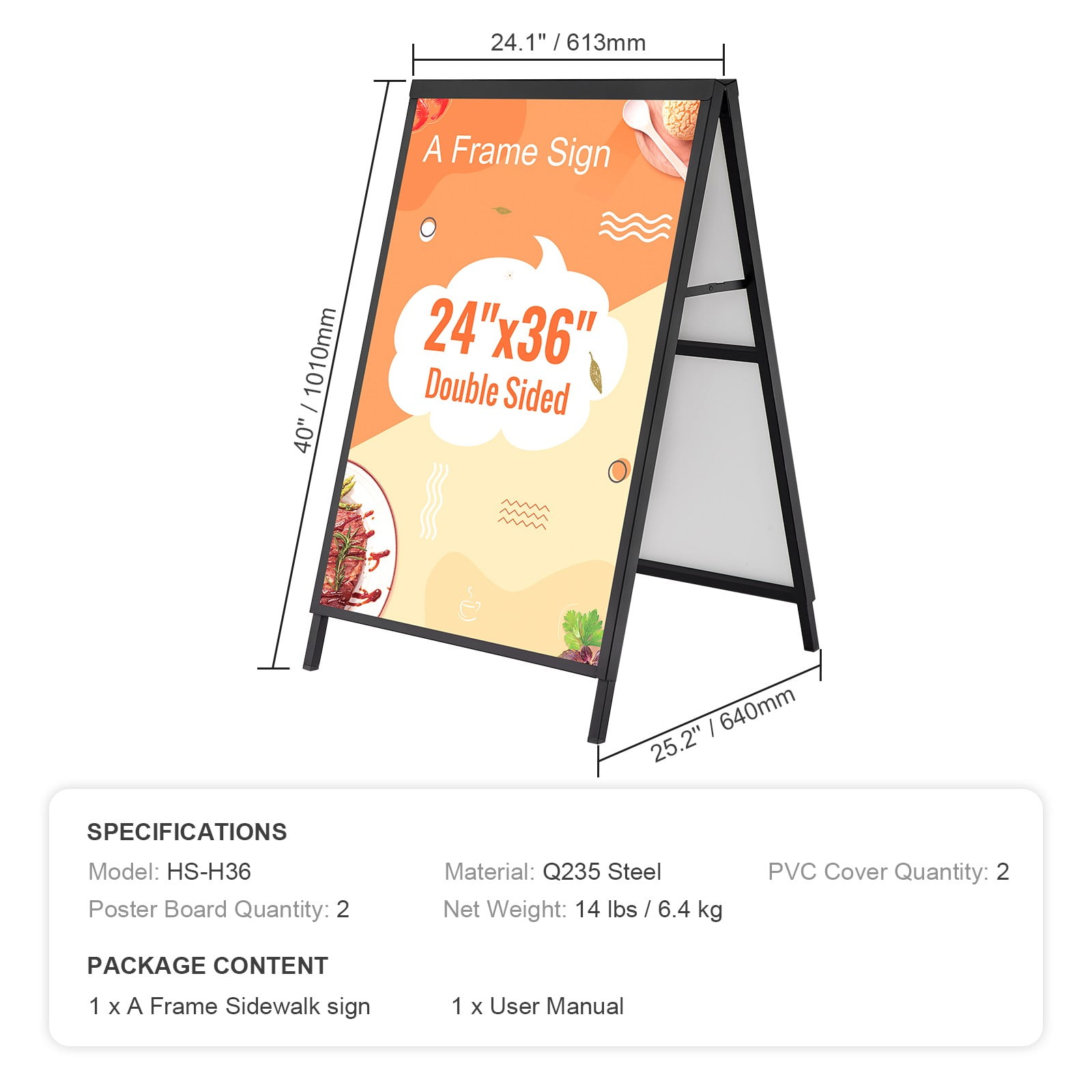 VEVOR Outdoor A-Frame Sidewalk Sign 24x36 inch Sandwich Board Signs