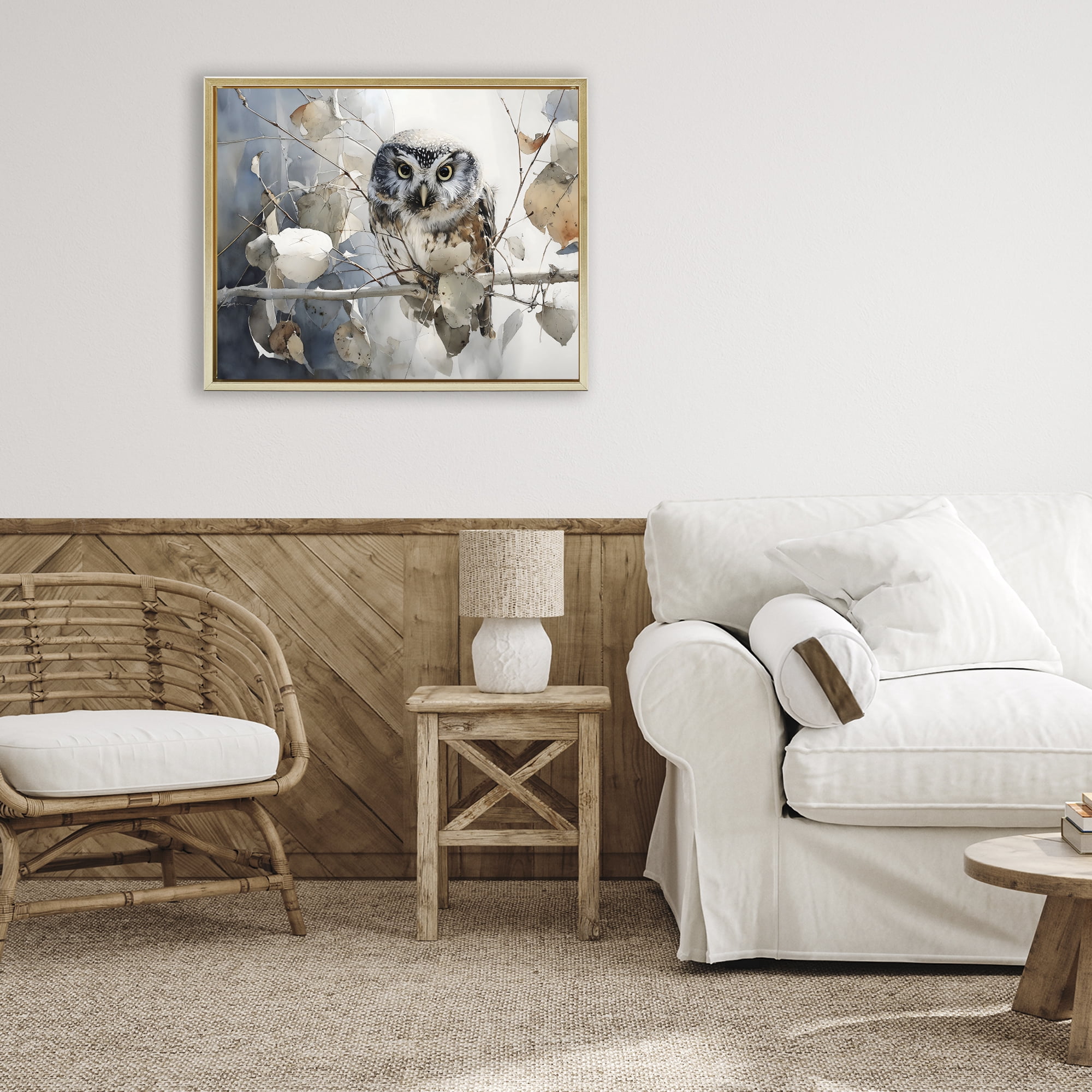 Stupell Industries Hoot Owl on Autumn Branch Gold Framed Floater Canvas Wall Art, design by Franklyn Gregory