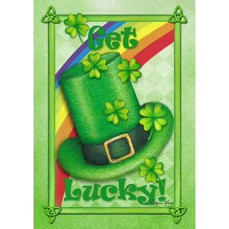 Toland Home Garden Green and Red "Get Lucky!" Leprechaun Hat Outdoor Rectangular Mini Garden Flag
