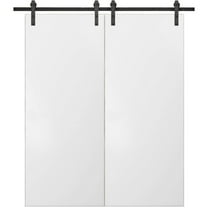 Sturdy Double Barn Door with Hardware | Planum 0010 White Silk | 13FT Rail Hangers Heavy Set | Modern Solid Panel Interior Doors-84" x 96" (2* 42x96)-Black Rail