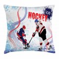thumbnail image 1 of Hockey Throw Pillow Cushion Cover, Two Ice Hockey Players in Cartoon Style on Grunge Abstract Skating Rink Backdrop, Decorative Square Accent Pillow Case, 24 X 24 Inches, Multicolor, by Ambesonne, 1 of 2