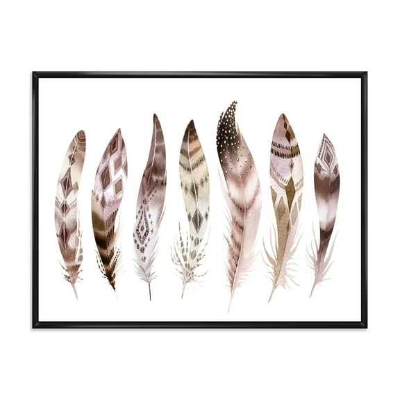 Designart 'Colourful Boho Art Feather Set X' Bohemian & Eclectic Framed Canvas Wall Art Print