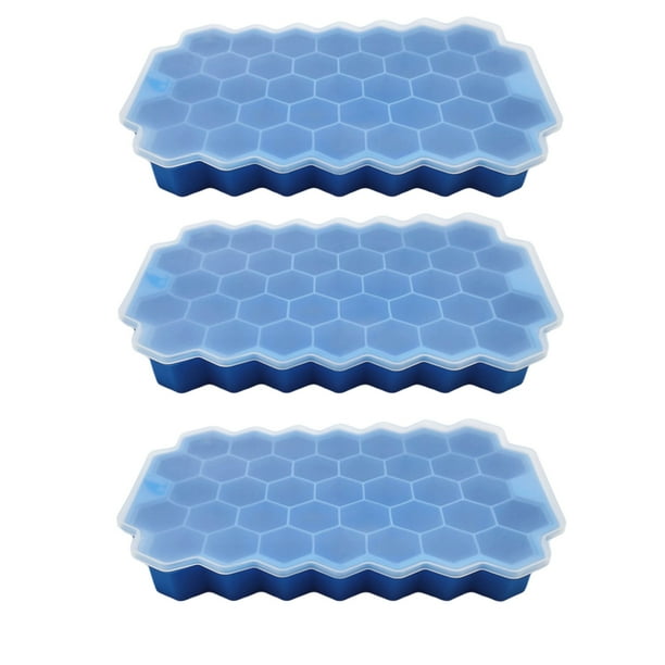 Bandejas para cubitos de hielo para congelador con tapa, 37 rejillas de silicona para moldes de cubitos de hielo pequeños, fácil de liberar, reutilizables en contenedores organizadores o cubos de