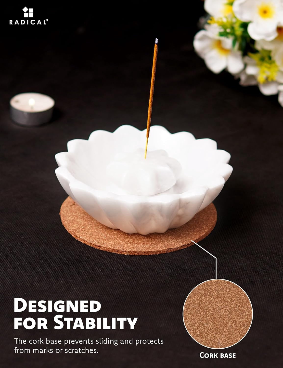 Radicaln Marble Incense Holder 5.5 inches White Handmade Incense Stick Holder for Living Room Décor, Ideal Incense Holder Marble Ashtray and Palo Santo Holder for Home Décor