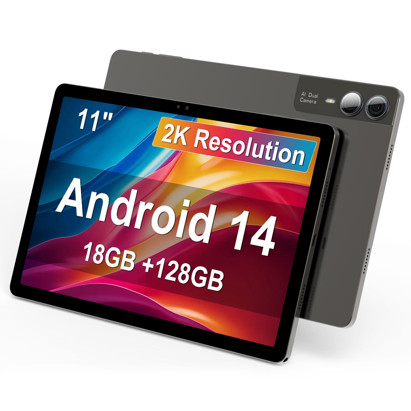 11 inch Tablet with Keyboard Android 14 2000*1200 2K Display Tablets PC, T616 Octa-Core 2.0GHz, 18GB RAM 128GB ROM 1TB Expandable, 5M+5M+13MP AI Camera, 9000mAh Battery, WiFi, Bluetooth, GPS