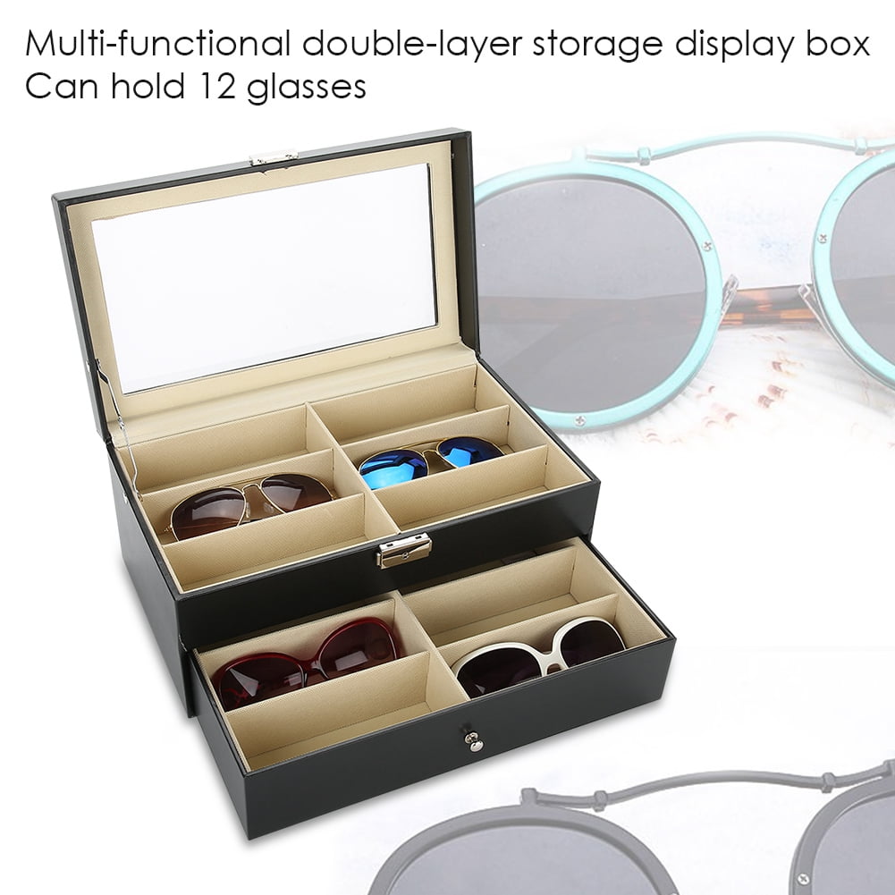 Qiilu 12 Grids Glasses Display Case Sunglasses Storage Box Organizer