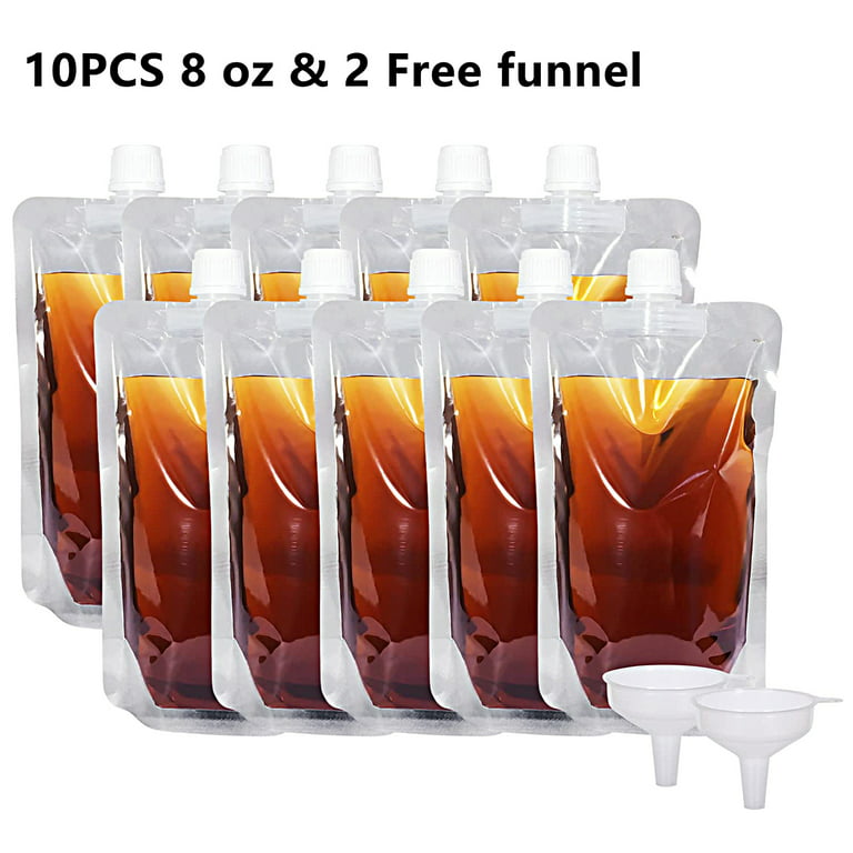 10 Pcs Plastic Flask, Reusable Juice Pouches for Adults, Plastic Flasks  Bags with Funnel for Travel, Party (10x16oz)