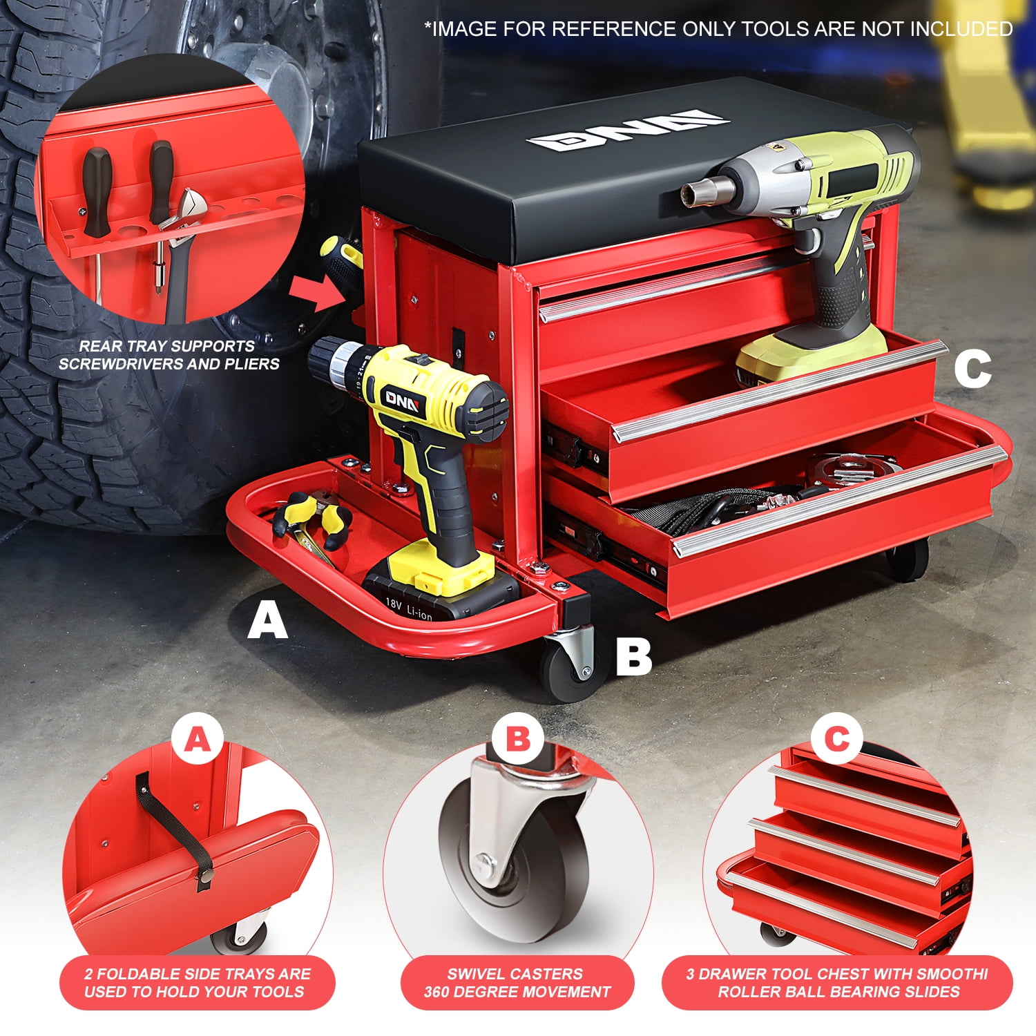DNA Motoring Tools 00261 Red Tool Chest Rolling Mechanic