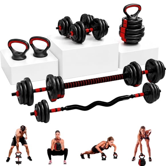 Kit Set Mancuerna 5en1 Ajustable 30 Kg Pesa Barra Kettlebell Centurfit
