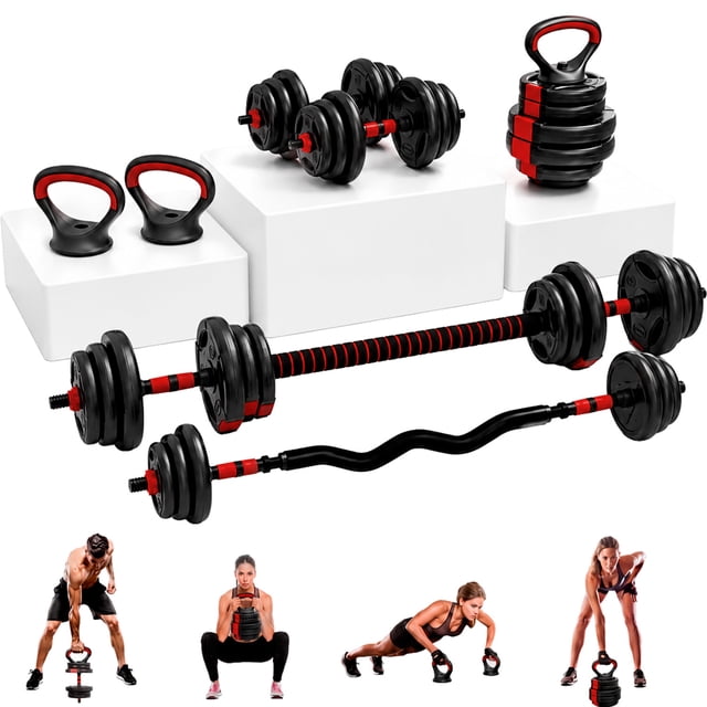 Kit Set Mancuerna 5en1 Ajustable 30 Kg Pesa Barra Kettlebell Centurfit
