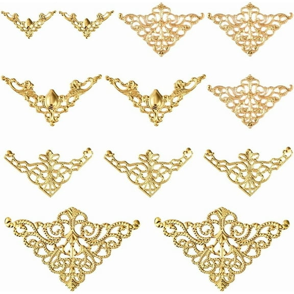 120Pcs 5 Styles Book Corner Protectors Gold Filigree Corner Embellishments Metal Hollow Triangle Scrapbook Album Decor