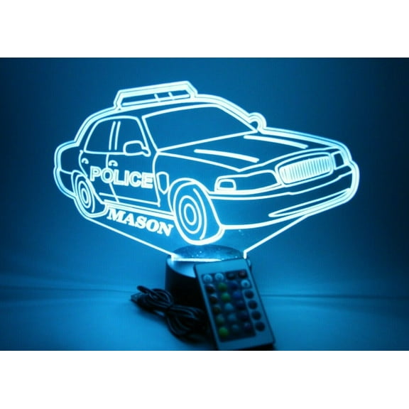 Night Light Up Desk Table Lamp LED Personalized Free Engraved Police Officer Car Pursuit Vehicle, Our Newest Feature, Most Popular, It's Wow, with Remote 16 Colors Energy Efficient, Great Gift