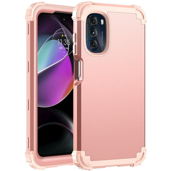 Dteck for Motorola Moto G 5G 2022 Case, Shockproof Heavy Duty Protection Soft Silicone Rubber Bumper Hard Plastic Hybrid Protective Case for Motorola Moto G 5G (6.5" Display) 2022, Rosegold