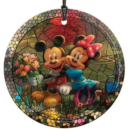 Mickey And Minnie Mouse Christmas Ornaments Mickey And Minnie In Central Park 3.5 Inch Glass Ornament - Thomas Kinkade ()