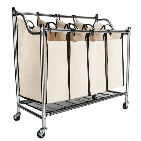 Wheeled Laundry Carts Ktaxon Heavy-Duty 4-Bag Rolling Laundry Sorter Cart Sorting Hamper with Removable Bags & Wheels ()