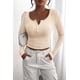 thumbnail image 5 of Remera Mujer PRETTYGARDEN Otoño 2025 Manga Larga Henley XXL Beige, 5 of 8