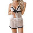 thumbnail image 2 of Xysaqa Women's Mesh Pajama Sets Sexy V-Neck Sleepwear Lace Cami Shorts Pjs Sets for Women Trendy Nightwear S-L White# M, 2 of 8