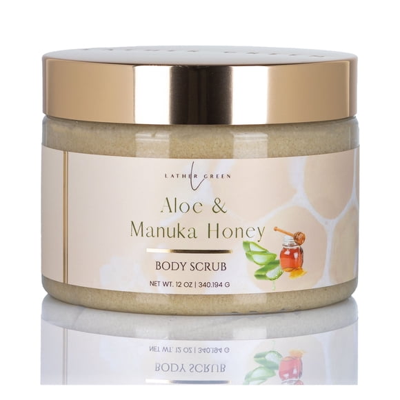 Aloe & Manuka Honey Exfoliating Body Scrub with Coconut Oil for Adults - 12 oz by LatherGreen