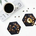thumbnail image 4 of Vsdgher Elegant Golden Blue Ornaments Leather Coasters for Drinks, Durable Drink Coasters 4 Set for Tabletop Protection, Luxurious Home Décor and Housewarming Gift-Hexagon, 4 of 6