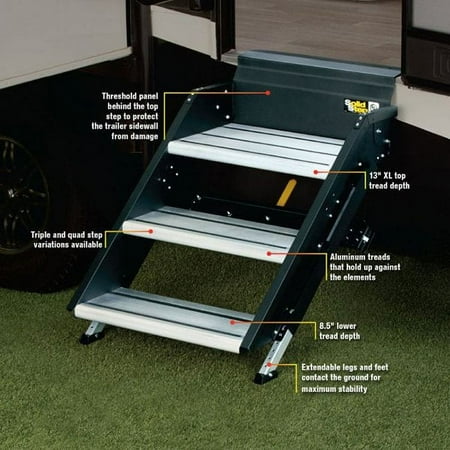 Lippert Components 791575 - SolidStep Premium 30"W x 8.5"D x 8"R Steel With Aluminum Treads Black 4 Entry Steps