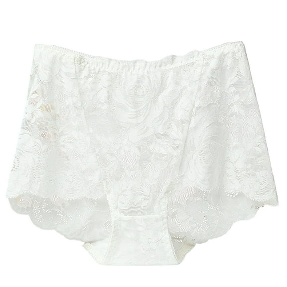 Fiaer Womens Underwear Lace Panties High Waisted Plus Size Briefs Stretch Breathable No Pinch Solid Full Underwear White2 XL