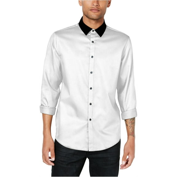 I-N-C Mens Velvet Collar Button Up Shirt, White, XXX-Large