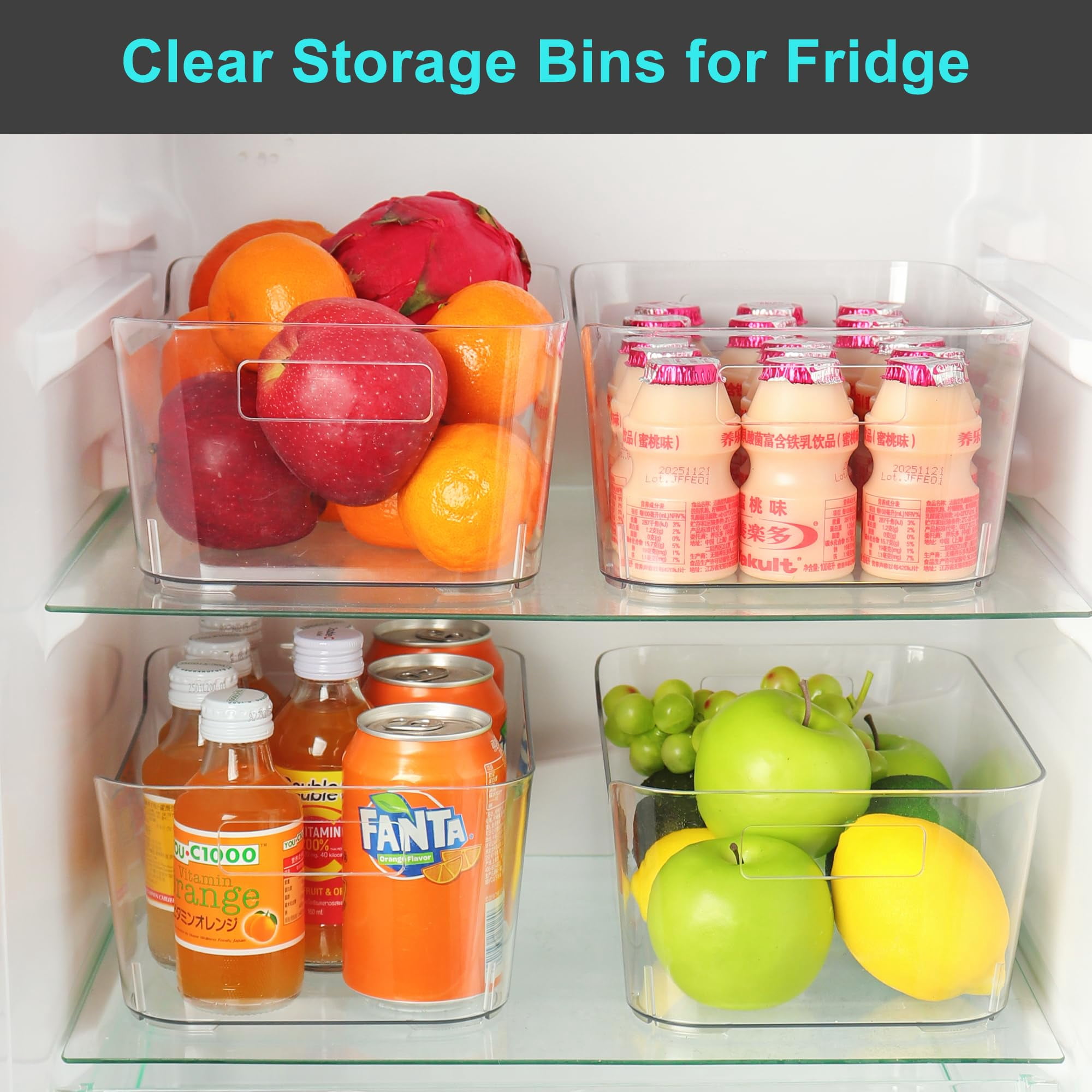 12 Pack Clear Plastic Storage Bins Pantry Organizers Multi-Use Kitchen Office Fridge Cabinet Shelf Organization Containers