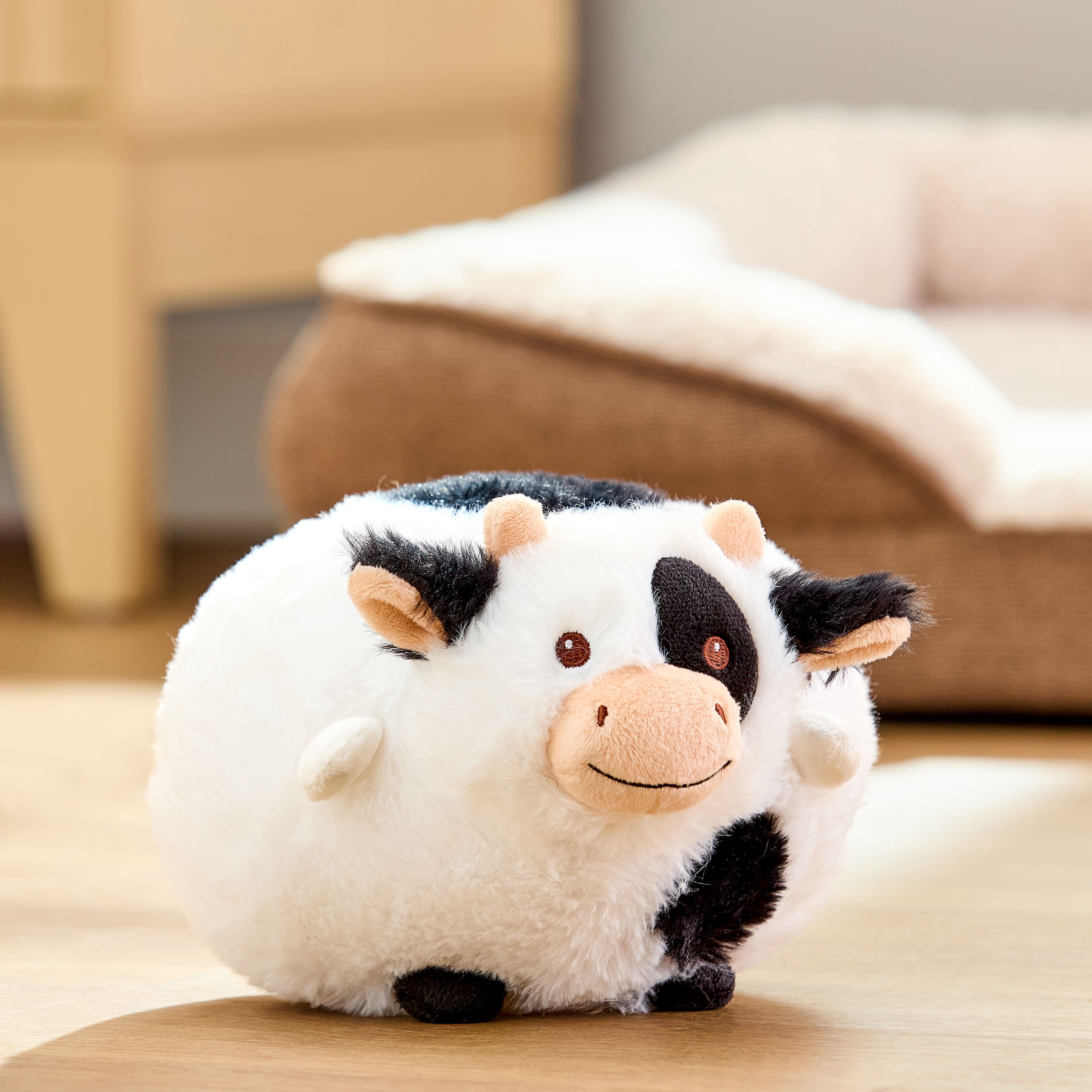 Vibrant Life Easter Round Plush Cow Dog Toy, Black and White