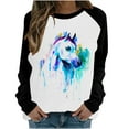 thumbnail image 1 of Moda mujer primavera otoño Color a juego impreso manga larga cuello redondo Casual camisetas Pompotops  gfhjh18539, 1 of 5