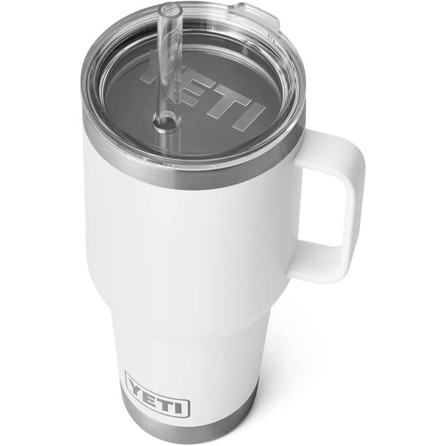 YETI Rambler Tasse à Paille 35 oz, Isolée sous Vide, Acier Inoxydable, Blanc