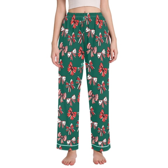 joogoo Women Christmas Bows Pajamas Pants Lounge Bottoms Pjs with Pockets M